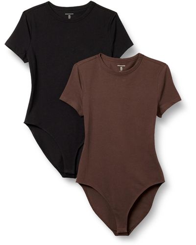 Amazon Essentials Body Tipo Camiseta de Corte Entallado en Punto de algodón elástico Mujer - Marrón
