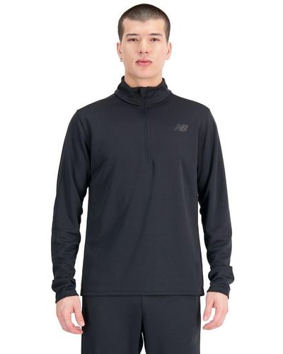 New Balance Knit 1/4 Zip In Black Poly Knit - Blue