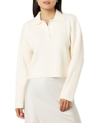 The Drop Marcy Ribbed Polo Top - White