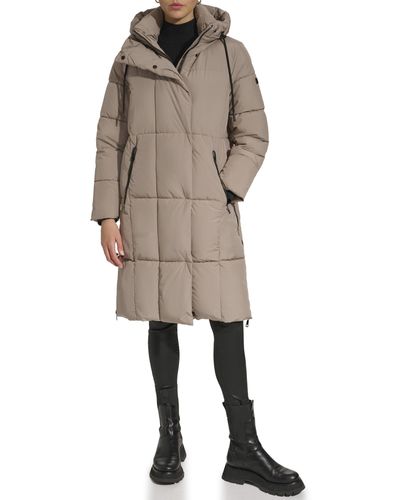 DKNY Hooded Long Puffer - Natural