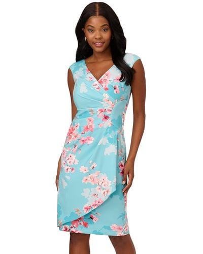 Adrianna Papell Draped Floral Printed Dress - Blue