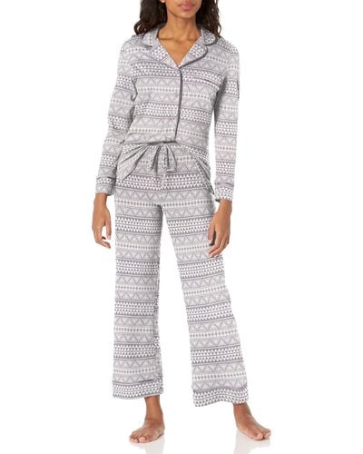 Cosabella Bella Printed Long Sleeve Top & Pant Pajama Set - Gray