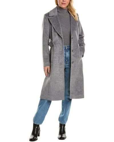 Kenneth Cole Military Wool Blend Full Length Jacket - Gray