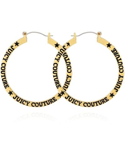 Juicy Couture Goldtone Logo And Star Flat Hoop Earrings - Metallic