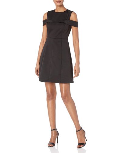 Halston Fit And Flare Cold Shoulder Dress - Black