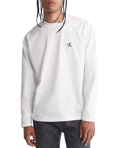 Calvin Klein Relaxed Fit Archive Logo Crewneck Long Sleeve Tee - White