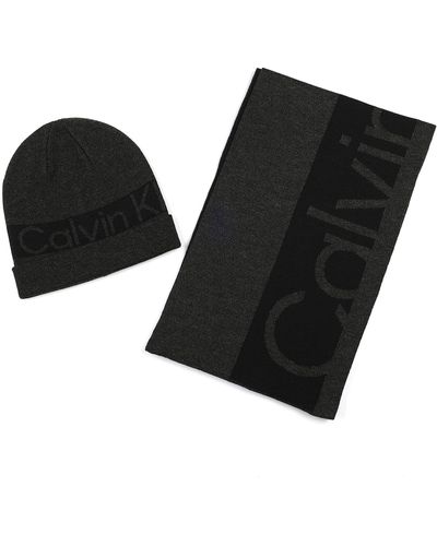 Calvin Klein Negative Ck Cuff Hat And Scarf Belly Band Set - Black