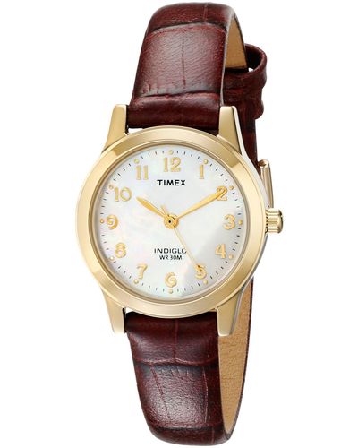 Timex T21693 Essex Avenue Burgundy Croco Pattern Leather Strap Watch,gold/burgundy/mop - Metallic