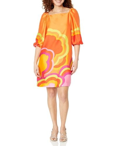 Trina Turk Printed Puff Sleeve Dress - Orange