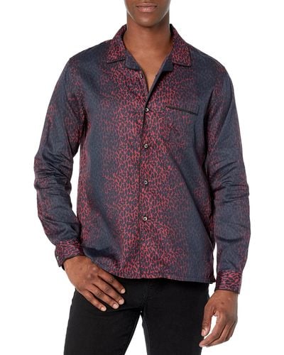 John Varvatos Mens Farron L/s Shirt,camp Collar - Purple