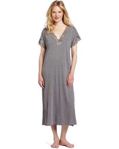Natori Womens Zen Floral Short Sleeve Nightgowns - Gray