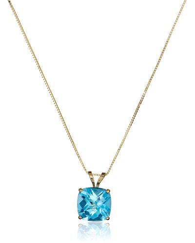 Amazon Essentials 14k Yellow Gold 8mm Cushion Cut December Birthstone Swiss Blue Topaz Solitaire Pendant Necklace For With 18 Inch Box Chain