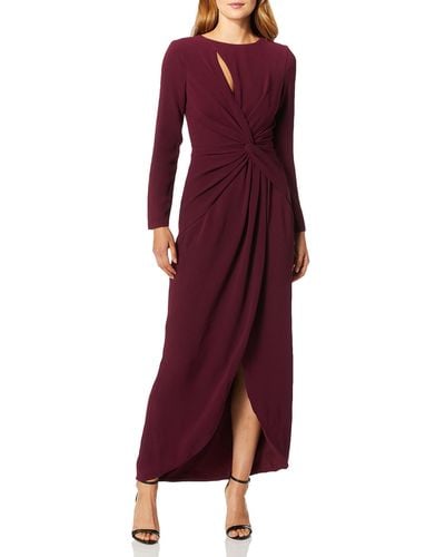 Dress the Population Naomi Longsleeve Jersey Knit Twist Long Maxi Gown Dress Dress - Purple
