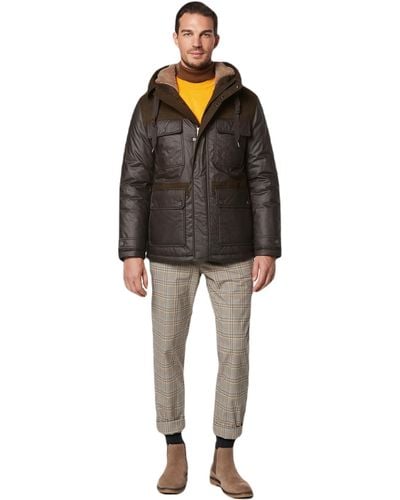 Andrew Marc Short Fabric Blocked Parka With A Sherpa Lined Harrigan Hooded Cuff Tab With Adjustable Snap - Black