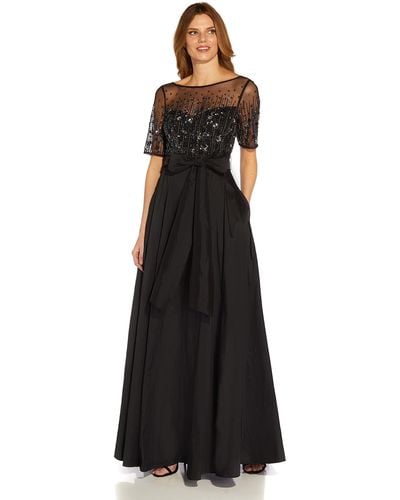 Adrianna Papell Beaded Mesh And Taffeta Gown - Black