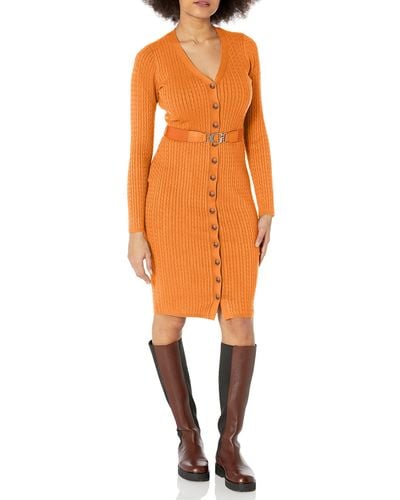 Guess Essential Long Sleeve Lena Belted Cardigan Dress - Orange