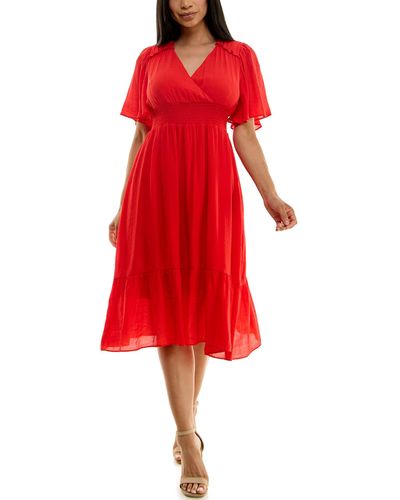 Nanette Lepore Caribbean Texture Pull On Dress With Smocked Waist - Red