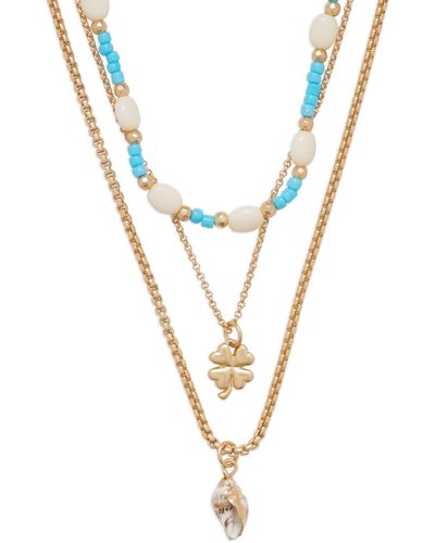 Lucky Brand Beaded Charm Layer Necklace - Metallic
