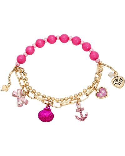 Betsey Johnson S Seashell & Anchor Charm Stretch Bracelet - Pink