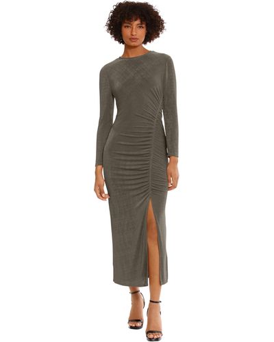 Donna Morgan Ruched Princess Seam Dress With Slit Detail Event Party Occasion Guest Of - Green