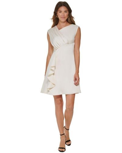 DKNY Petite Pleated Faux Wrap Dress - White