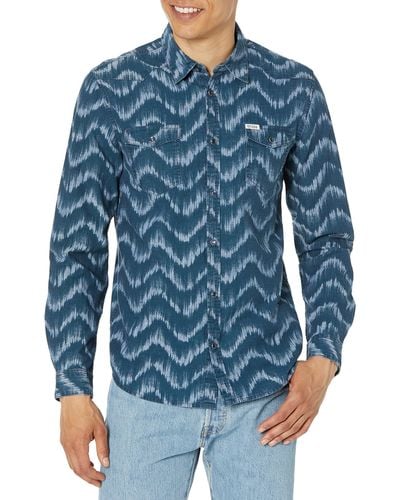 Guess Long Sleeve Truckee Shirt - Blue