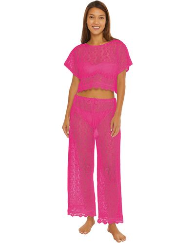 Trina Turk Standard Whim Crochet Crop Top-beach Shirt - Pink