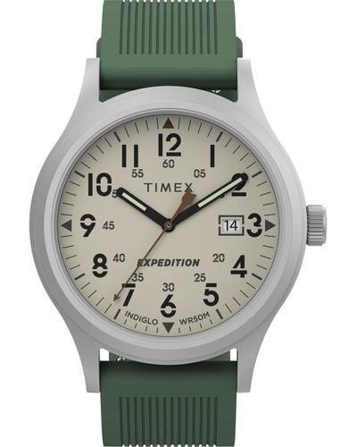 Timex Green Strap Natural Dial Ip Steel - Gray