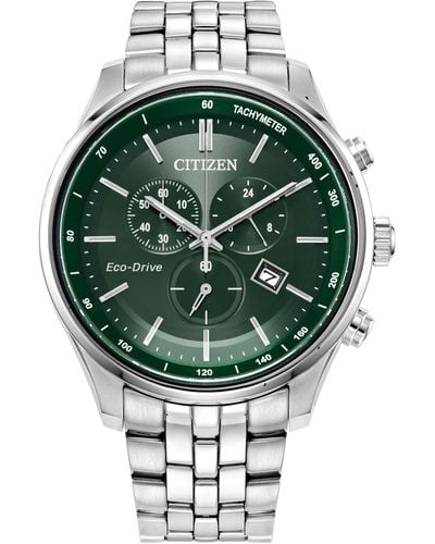 Citizen Eco-drive Corso Classic Chronograph Watch In Stainless Steel - Green