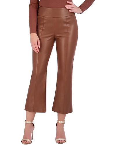 BCBGMAXAZRIA Faux Leather Bell Shape Crop Pant With Zipper Closure - Brown