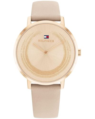 Tommy Hilfiger Quartz Stainless Steel Case And Leather Strap Watch - Natural