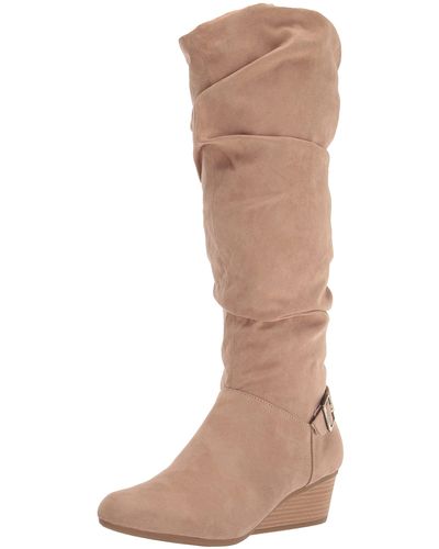 Dr. Scholls S Break Free Tall Wedge Boot Taupe Fabric 9 M - Multicolor
