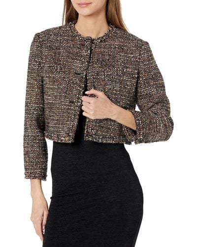 Theory Womens Short Cropped Tweed Jacket - Gray