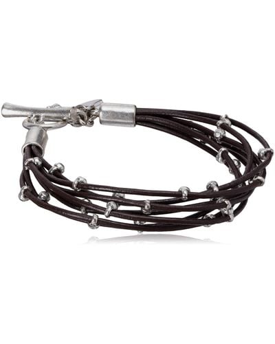 Lucky Brand Silver Leather Bracelet - Metallic
