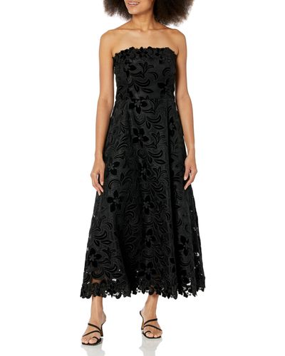 Shoshanna Anessa Velvet Floral Lace Strapless Dress - Black