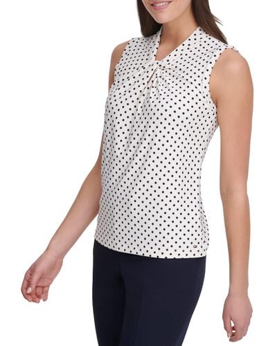 Tommy Hilfiger Sleeveless Blouse – Business Casual 's Tops With Knotted - Blue