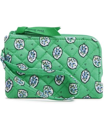 Vera Bradley Cotton Double Zip Id Case Wallet With Rfid Protection - Green
