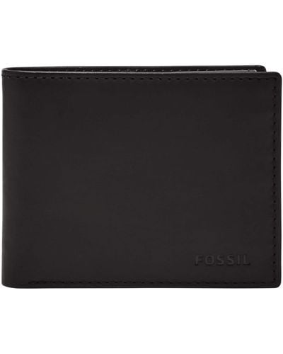 Fossil Derrick Leather Rfid-blocking Bifold Passcase With Removable Card Case Wallet - Black