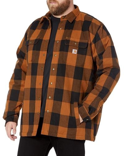 Carhartt Big & Tall Relaxed Fit Heavyweight Flannel Sherpa-lined Shirt Jacket - Brown