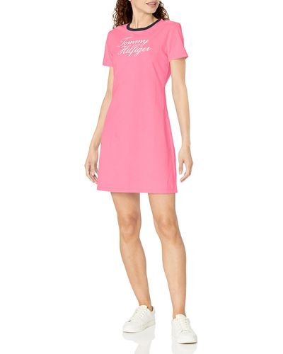 Tommy Hilfiger T-shirt Short Sleeve Cotton Summer Dresses For - Pink