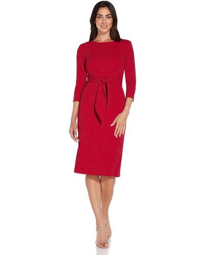 Adrianna Papell Plus Size Metallic Knit Tie Front Dress - Red
