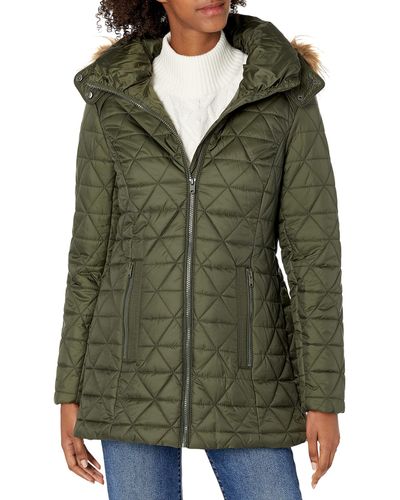 Andrew Marc Marc New York By Chevron Quilted Down Jacket With Removable Faux Fur Hood - Green