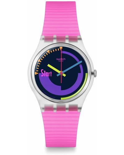 Swatch Casual Watch Transparent Quartz Bio-sourced Neon Pink Podium