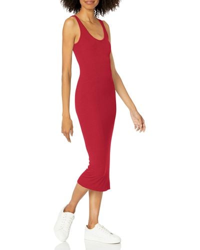 Enza Costa Womens Stretch Silk Rib Tank Midi Casual Dress - Red