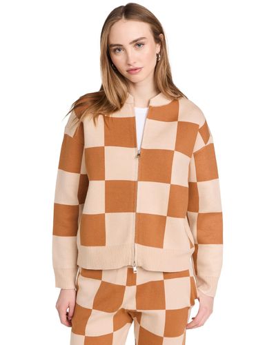 Monrow Supersoft Sweater Knit Checkered Bomber - Orange