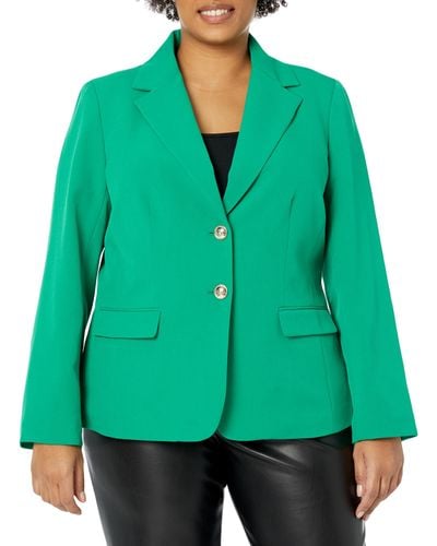 Kasper Plus Size 2-button Notch Collar Jacket - Green