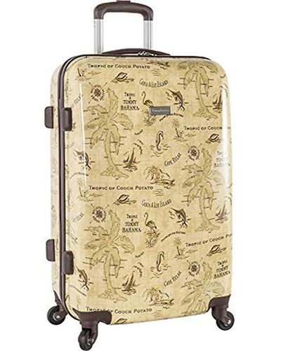 Tommy Bahama Hardside Spinner Suitcase Luggage Tan Suitcase, Tan Map Print - Brown