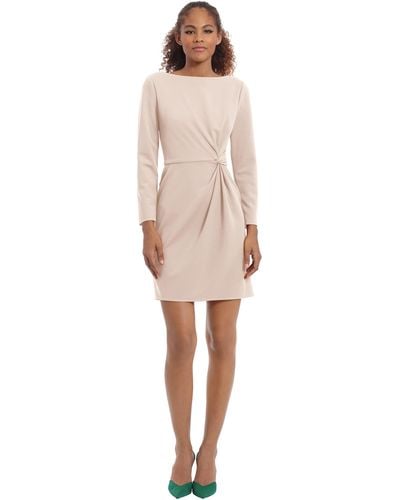 Donna Morgan Crepe Dress With Twist Detail At Side Waist - Natural