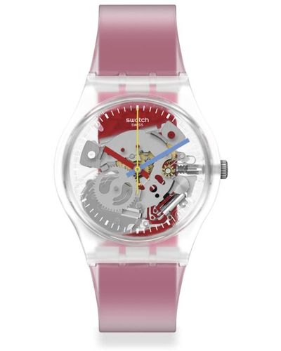 Swatch Clearly Red Striped Watch