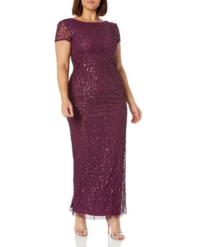 Adrianna Papell Beaded Short Sleeve Gown - Purple